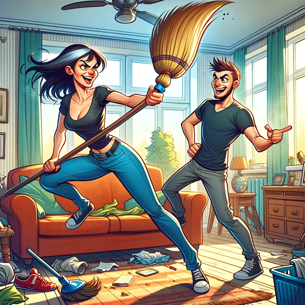 coppia in una scena domestica umoristica
